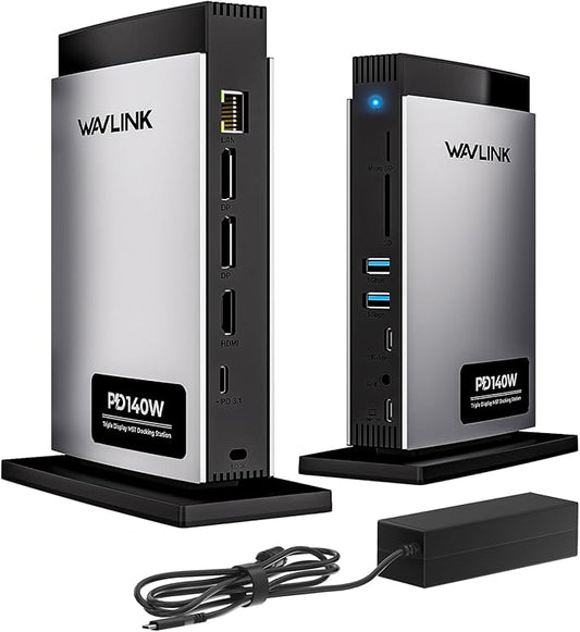 WAVLINK Laptop Docking Station 3 Monitors(Max Resolution: Single 8K or Triple 4K), 11-in-1 USB C Docking Station with 125W PD3.1 Pass-Through & Power Adapter, HDMI + 2* DP, for MacBook M1–M4 & Windows