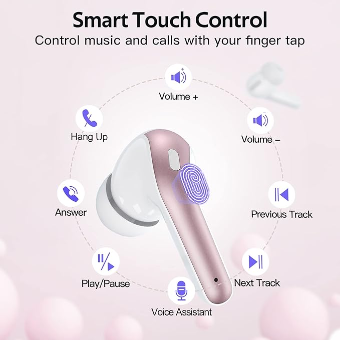 TAGRY 2 Sets X08 Pink and Purple Bluetooth Headphones True Wireless Earbuds 60H Playback Ear Buds with Wireless Charging Case in-Ear Earbuds with Mic