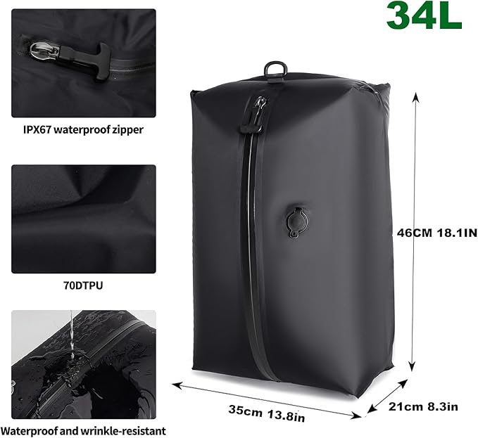 34L Vacuum Bags for Travel Luggage with Pump, Reusable Space Saver Waterproof Compression Bags for Suitcase,Backpack, Vacuum Seal Packing cube for Storage Organizer Cloth(1bag+1pump-34L)