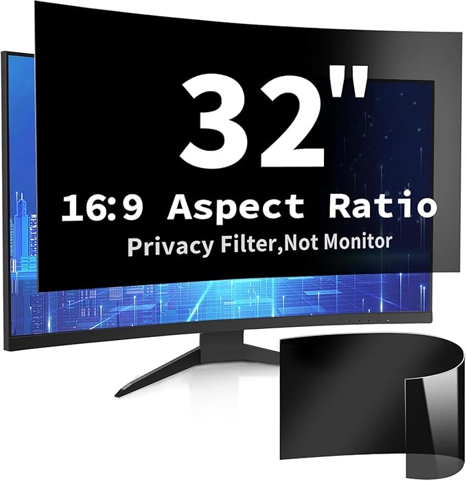 32 Inch Curved Computer Privacy Screen Filter for 16:9 Widescreen Computer Monitor Computer Screen Protector Computer Screen Privacy Shield Anti Glare and Blue Light