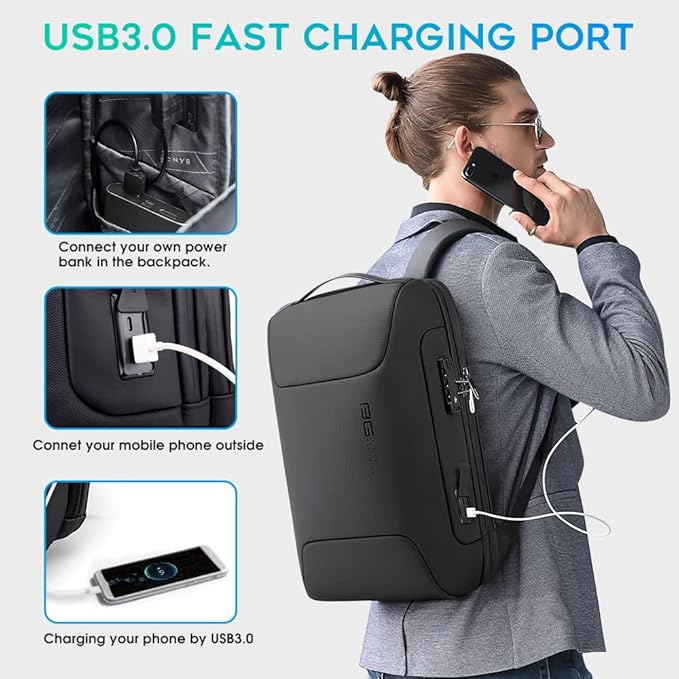 BANGE Anti Theft Business Backpack Fits 15.6 Inch Laptop,Smart Work Backpack with USB Charging Port for Office Work Airplane Business Travel