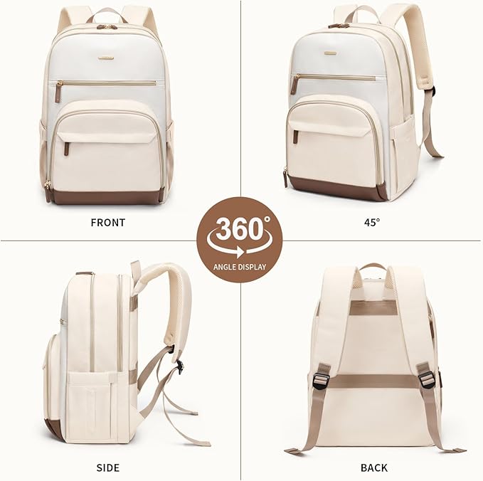 TENSTAR Laptop Backpack for Women, Computer Backpack Fit 16 Inch Notebook, Large Capacity College Backpack Bookbag Casual Daypack for Travel, Apricot