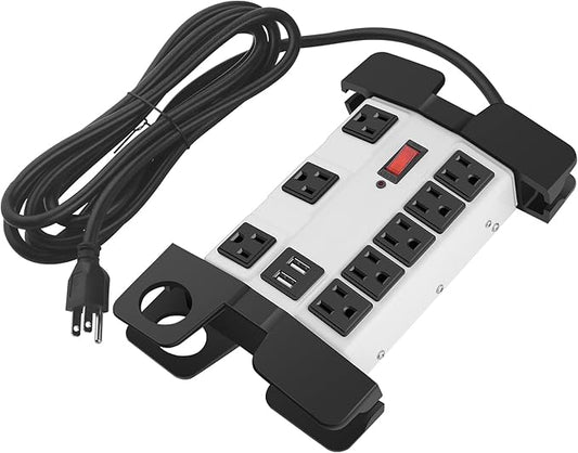 CCCEI Heavy Duty Power Strip with USB, Workshop 8 Outlet Surge Protector 2700 Joules, Industrial Metal 15Amp Power Strip, 4 FT Extension Cord and Wide Spaced Grey.