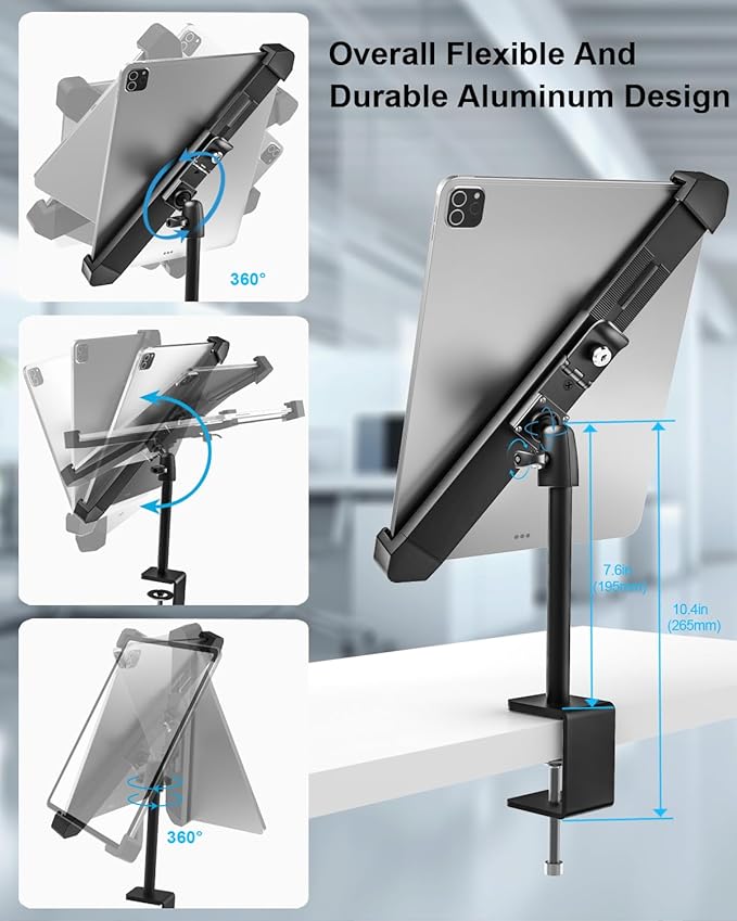 woleyi Anti-Theft Retail Kiosk Tablet Stand - [Dual Security Lock] 360° Swivel Locking iPad POS Stand Holder, for 7-11" iPad Pro/Air/Mini, Galaxy Tab, Surface, for Store Display Office Kitchen Desktop