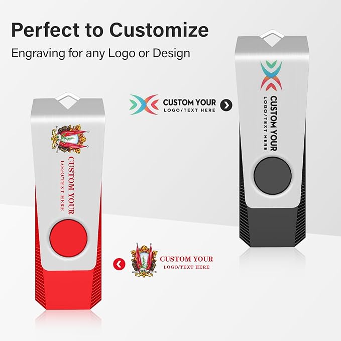 Customizable Flash Drives 64GB, Wooolken Personalized USB 2.0 Drive 10/20/50/100 Pack, Custom Thumb Drive Engraved Logo USB Drive (Mixcolors)