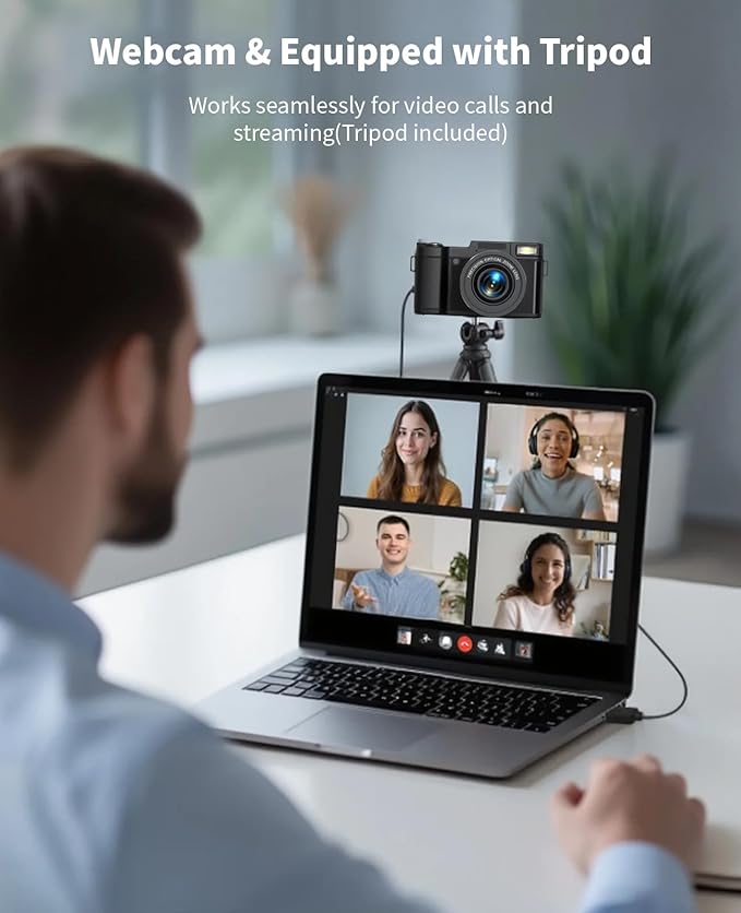 FLATIC 6K Digital Camera, 75MP Cameras for Photography with 8X Optical Zoom & Tripod, Anti-Shake Vlogging Camera with 3" 180° Flip Screen, 64GB Card, Card Reader (Optical Zoom)