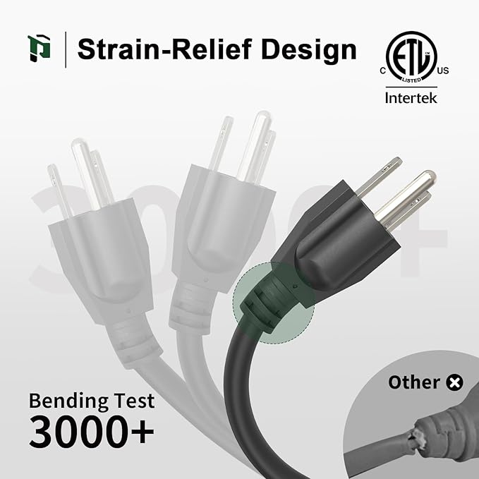 PLUGTUL 2-Pack 15 FT Outdoor Extension Cord Waterproof 16/3 Black Heavy Duty 3 Prong Extension Cord, 13A 1625W SJTW, ETL Listed, Great for Garden and Home