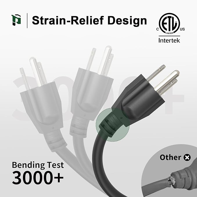 PLUGTUL Outdoor Extension Cord 15 FT Waterproof, 16/3 Gauge Black Heavy Duty 3 Prong Extension Cord, 13A 1625W SJTW, ETL Listed, Great for Garden and Home