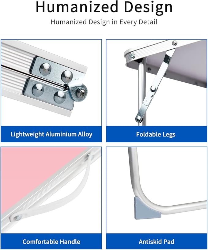 Foldable Laptop Desk, SUVANE Breakfast Serving Bed Tray, Portable Mini Picnic Table Storage Space Lap Desk Reading Holder(Pink)