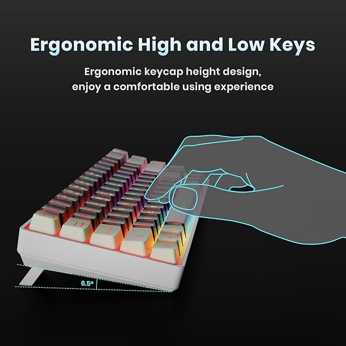 65% Wireless Gaming Keyboard, LED Backlit Gaming Keyboard, 68 Keys Ultra-Compact Anti-ghosting No-Conflict Wireless Keyboard for PC Laptop Windows Gamer(Red-White)