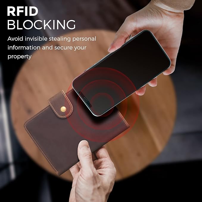 Polare Luxury RFID Blocking Leather Passport Holder Travel Wallet For Men and Women (Dark Brown(Snap Version))