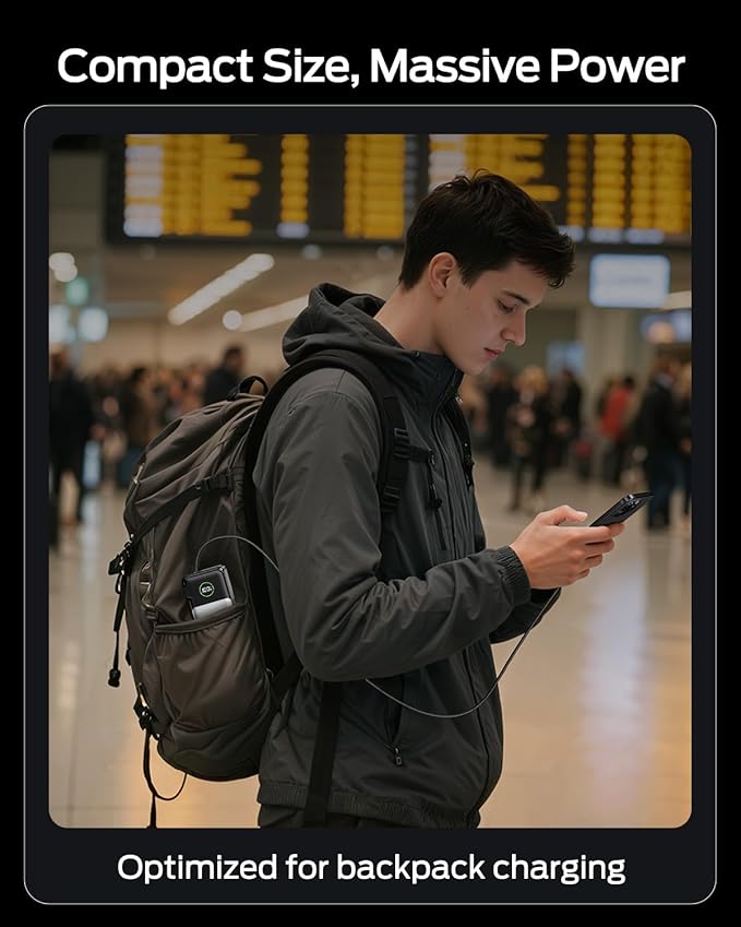 MOVE SPEED 3 in 1 Portable Charger with Built-in Retractable 27.6in Cable and Foldable Wall Plug, 35w 10,000mAh GaN Fast Charging Power Bank, Travel Essential Battery Pack for iPhone 17/16/15,Galaxy