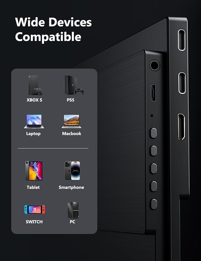 165Hz Portable Gaming Monitor, 16" 1920x1200 500 Nits Laptop Monitor, Second Computer Display with Speakers, Dual Screen Travel Monitor for PC Phone PS5/4 Xbox Switch