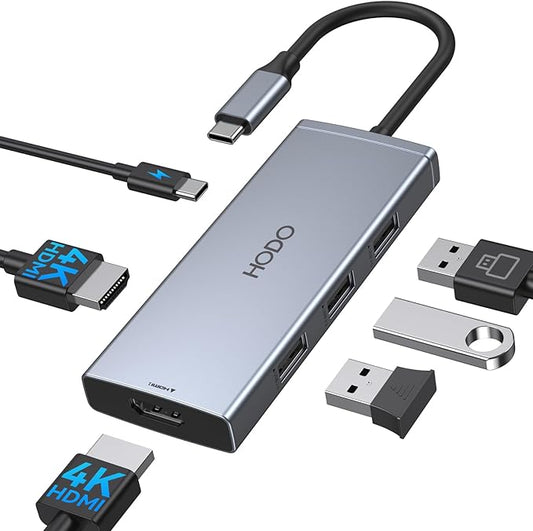 HODO Docking Station to Dual HDMI Monitors Adapter USB C to Dual HDMI Adapter 4K 60 Hz for Laptops Docking Station Dual Monitor with PD 3 USB Port Button Compatible for HP Elitebook Dell XPS 13 15 etc