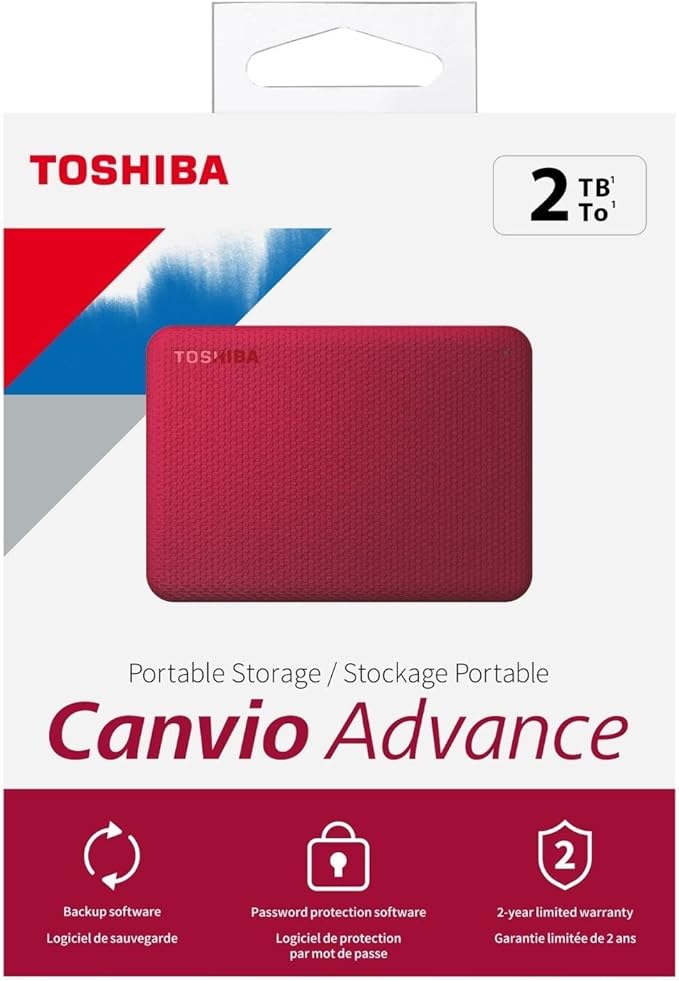 Toshiba Canvio Advance 2TB Portable External Hard Drive USB 3.0, Red - HDTCA20XR3AA