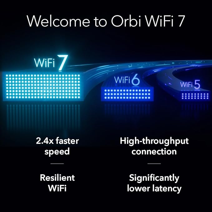 NETGEAR Orbi 870 Series Tri-Band WiFi 7 Mesh System (RBE872) - Router + 1 Satellite Extender, Security Features, Up to 21 Gbps, Covers Up to 6,000 Sq. Ft., 150 Devices, 10 Gig Internet Port, BE21000