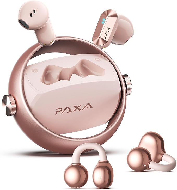 2 in 1 Clip on Open Ear Headphones Wireless Earbuds, 0 Delay Bluetooth 6.0, Ultra-long 140H Play, Auto L-R Recognition Touch Control, Hybrid Noise Reduction for Work Fitness Daily Use,Ctbuds Rose Gold
