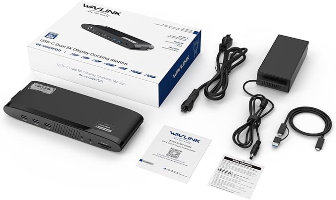 WAVLINK DisplayLink Docking Station Dual 5K, USB-C Dock for Mac M1/M2/M3/M4 & Windows, 14-in-1 with 100W Laptop Charging, 2 DP/2 HDMI 4K, SD/TF, 5 USB Ports, Ethernet, Audio