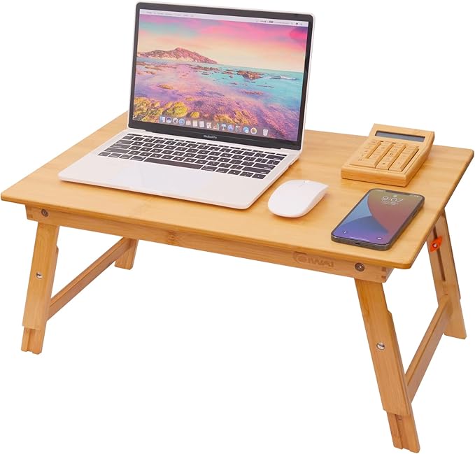 Lap Desk for Bed, COIWAI Bed Desk Bed Table Tary, Low Desk Table, Folding Floor Table, Adjustable Height, Portable Foldable Picnic Desk,Serving Breakfast Coffee in Bed Couch Floor .Bamboo