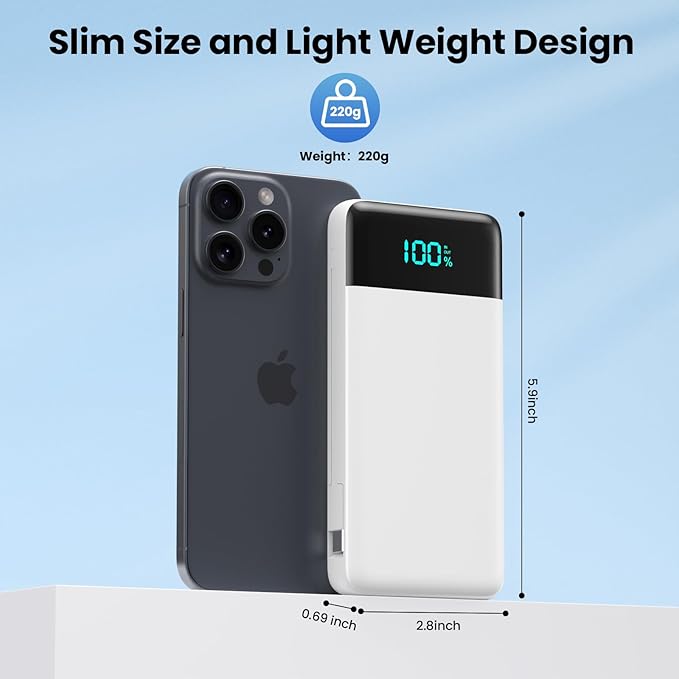 Portable Charger Power Bank with Built in Cables and Wall Plug,13800mAh Portable Battery Pack Fast Charging Compact LED Display Phone Charger Compatible with iPhone 16/15,Galaxy S23,Tablets etc