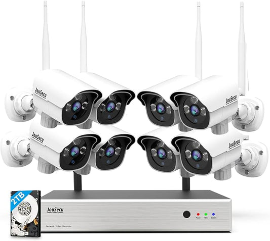 1080P Security Camera System Wireless with 2TB Hard Drive, Plug and Play 8CH Video Surveillance NVR Kit with 8pcs HD Bullet IP Camera for Home/Store/Office, Night Vision Waterproof