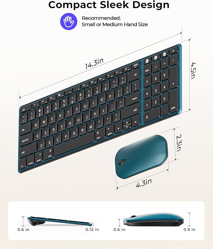 seenda Bluetooth Keyboard and Mouse for Mac, SKM64-2 Multi-Device Rechargeable Slim Wireless Keyboard Mouse Stainless Steel Full Size, Compatible with MacBook Pro/Air, iPad, Mac - Black Blue