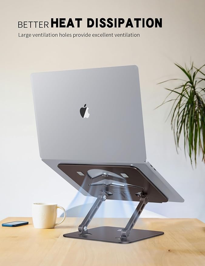 Laptop Stand, Ergonomic Adjustable Computer Stand for Collaborative Work, Foldable and Portable Heat Sink Computer Stands, Fits up to 15.6-inch Laptops (Coffee Brown)