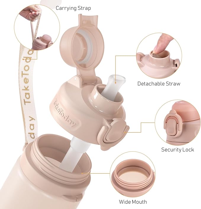 TakeToday Collapsible Water Bottles 20oz, Leak Proof, BPA-Free, Foldable Silicone Travel Water Bottle with Straw Strap for Cycling, Hiking, Outdoors