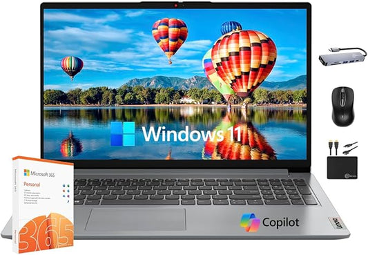 Lenovo IdeaPad 2025 Slim Laptop, 20GB RAM, 1TB Storage (512GB SSD & 500GB External), Dual Core Intel Processor, 15.6 Inch Anti-Glare Display, WiFi 6, HD Webcam, Long Battery, Office 365, Win 11
