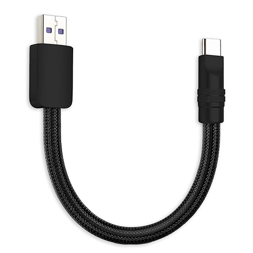 chubbycable Cute Chubby 120W Short USB C Cable Power Bank Fast Charging Cable Nylon Braided Charger Cord Compatible with iPhone 17-15 Series iPad, Black+Black, USB-A to Type-C, 0.82FT