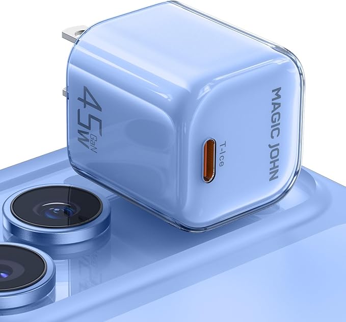 MAGIC JOHN 45W USB C Charger Block, Ultra-Fast Charging for iPhone 15/16/17 & More, Compatible with iPhone, iPad, Samsung, and Other USB C Devices Blue