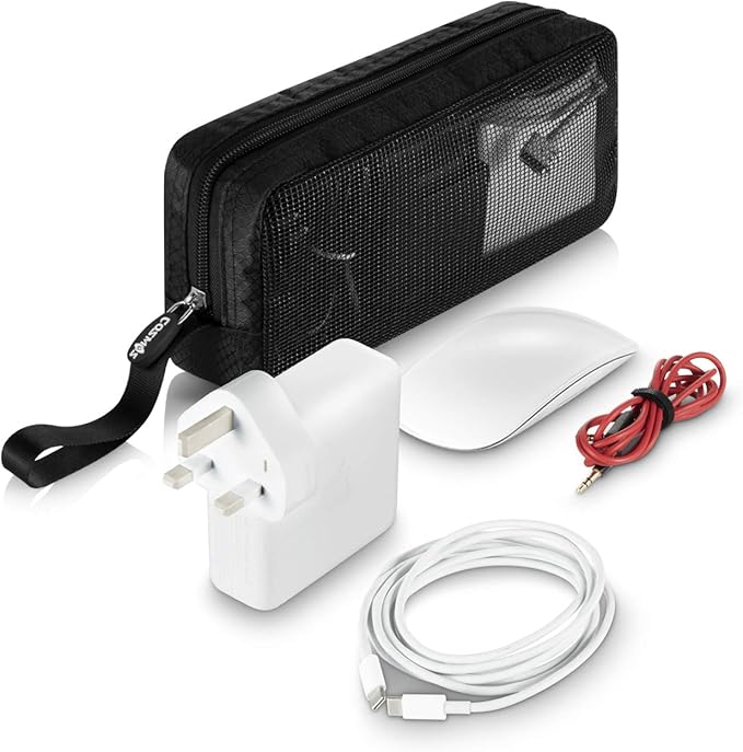 CM Travel Cable Organizer Case Portable Computer Accessories Zipper Mesh Pouch for Holding Laptop Mouse, Power Bank, USB, Adapter, Charger, Cellphone and Cosmetics (Case ONLY)