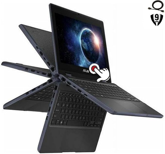 ASUS 11.6" HD Touchscreen 2 in 1 Educational Laptop, Intel Celeron N100 Processor, 4GB RAM 128GB SSD, Wi-Fi 6, Bluetooth 5.1, Spill Resistant, Anti Glare Coating, Windows 11 Pro, Mineral Gray