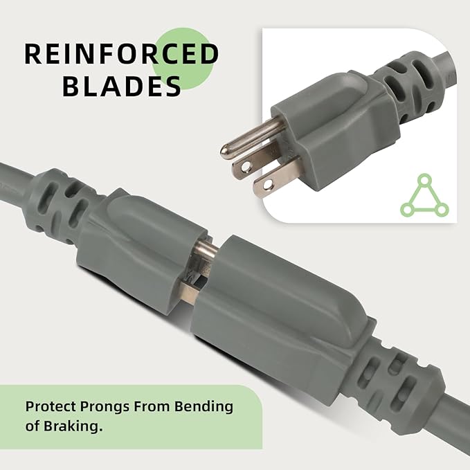 EP 12 Ft Outdoor Extension Cord, 12/3 SJTW Heavy Duty Extension Cable with 3 Prong Grounded Plug, 15 AMP Power Cord for Lawn, Garden, Appliances, Gray