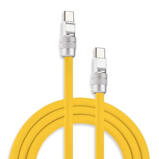 chubbycable Chubby 2.0 Fast Charging Cable Durable Soft Silicone USB C Cable 240W Extra Thick Charger Cord Compatible with iPhone 17-15 Series iPad, Yellow, Type-C to Type-C, 6.6 FT