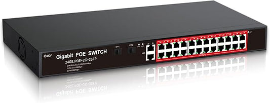 STEAMEMO 24-Port Managed Gigabit PoE+ Switch | 24×PoE+ Ports@360W, 2×Gigabit Uplinks, 2×SFP | VLAN, QoS, Port Mirroring | Metal Casing, Plug & Play | Overload Protection w/ Port