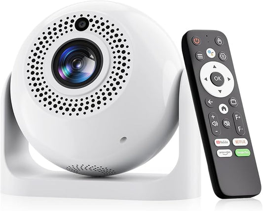 Mini Projector with WiFi and Bluetooth Auto Focus & Vertical Keystone Smart Portable Projector Android 13 with Built in Apps 1080P HD 4K Support w/ HDMI/USB Supported Home Movie Projector (White)