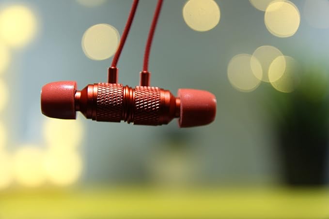 LUDOS Ultra Wired Earbuds in-Ear Headphones, 5 Years Warranty, Earphones with Microphone, Noise Isolating Ear Buds, Memory Foam for iPhone, Samsung, School Students, Kids, Women, Small Ears - Red