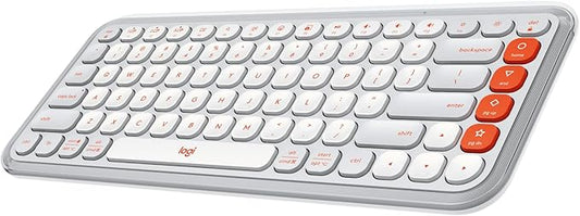 Logitech POP ICON Keys Wireless Bluetooth Keyboard, Comfortable Typing, Programmable Keys, Easy-Switch Between up to 3 Devices, for Laptop, Tablet, PC – Off White and Orange