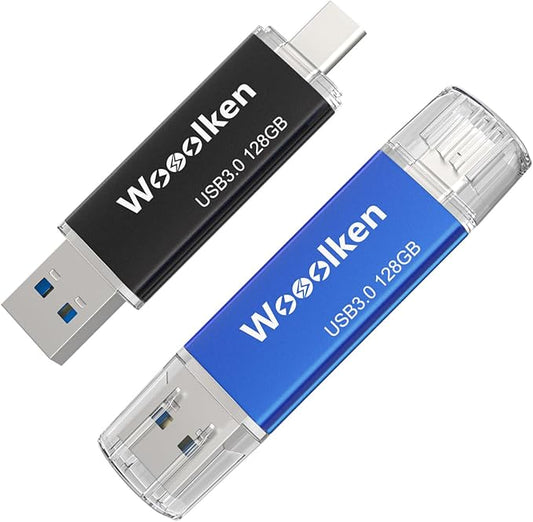 USB C Flash Drive 128GB 2 Pack, Wooolken USB 3.0 Dual Drive Type-C Thumb Drive OTG USB Compatible with iPhone 16/15, Android Smartphone/Tablets/Computers