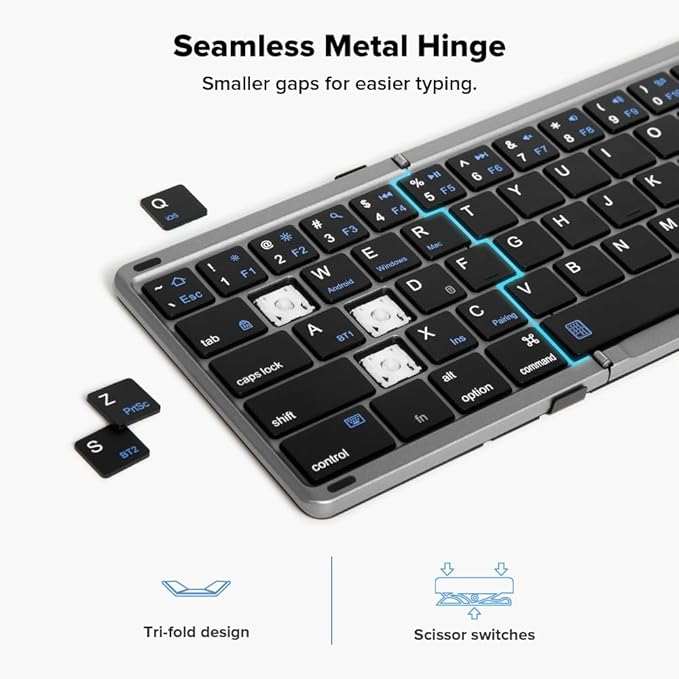 DeLUX Foldable Keyboard with Touchpad and Numeric Keypad, 2.4G Wireless and Bluetooth, Rechargeable Portable Travel Folding Keyboard with PU Leather, for iOS Android Windows Tablet (KF18)
