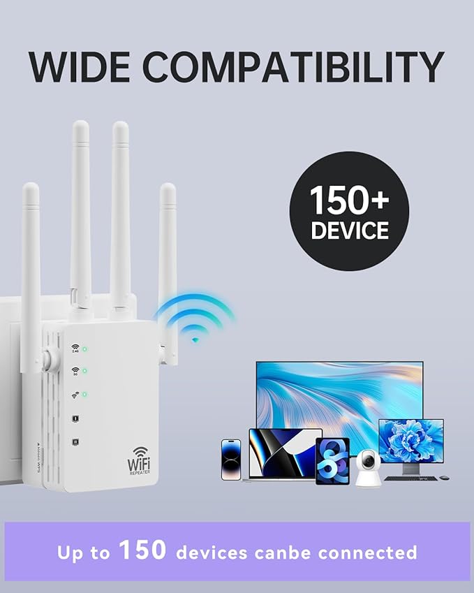 WiFi Extender Signal Booster, 1200Mbps Dual Band 2.4G&5.0G Signal WIFI Booster, WIFI Extender Covers Up to 13888 Sq.ft and 150+ Devices, WIFI Repeater with Ethernet Port - Internet booster for Home