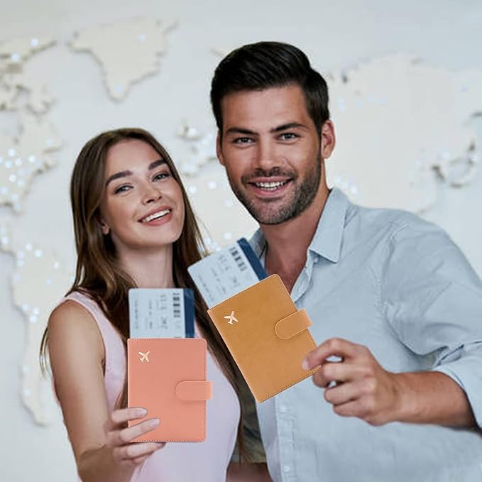 Deziliao Faux Leather Passport and Vaccine Card Holder, Pink, Waterproof, Rfid Blocking, Slim, Unisex