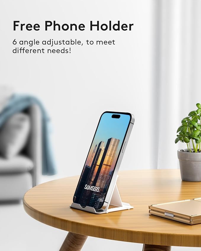 Samsers Multi-Device Foldable Bluetooth Keyboard with Touchpad, Rechargeable Dual-Mode(2.4G+BTx2) Wireless Keyboard with Holder, Portable Folding Keyboards for Android Windows iOS Mac OS - Gold