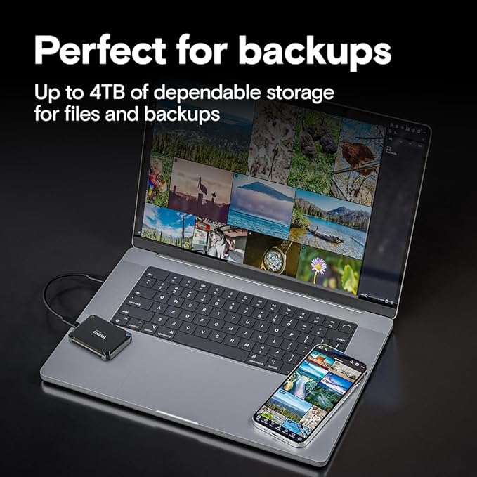 Crucial X9 2TB Portable SSD, Up to 1050MB/s, USB 3.2 USB-C, External Solid State Drive, Compatible with Windows, Mac, & Android, Reliable Storage for Games, Files, & Backups, Black - CT2000X9SSD902