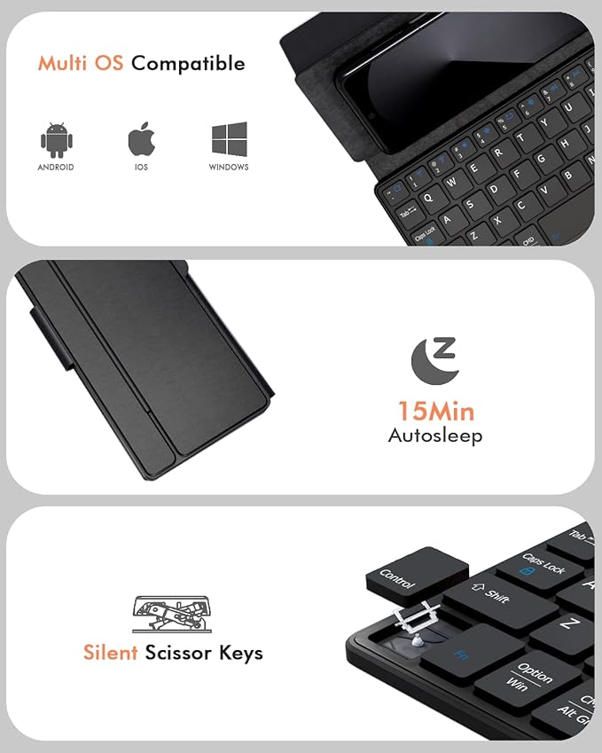 Doohoeek Universal Bluetooth Keyboard for Samsung Galaxy Z Fold, iPad mini 7 2024 & Phones, Dual Bluetooth Mini Keyboard with Any-Angle Kickstand & Leather Cover for Android, Windows and iOS