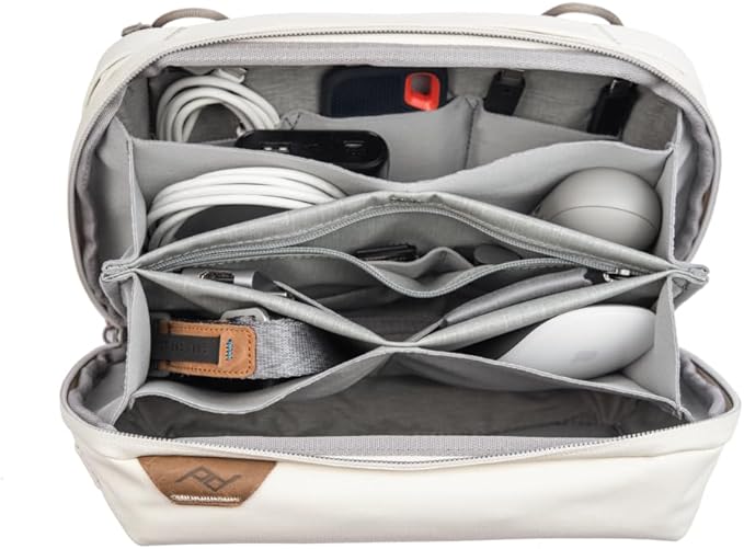 Peak Design Tech Pouch, Bone, Electronics Organizer for Travel or Everyday Carry, Origami-Style Storage, Cable Pass-Through, Weatherproof Recycled Nylon, Gear Carry Bag for Men and Women