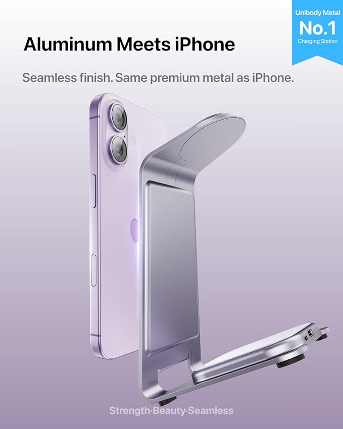 Intoval 3 in 1 Wireless Charging Station for iPhone 17 16 15 14 13 12 11 X Pro Max, Wireless Charger for Apple Watch Ultra 3 SE 9 8 7 6 5 4 3 2, for AirPods 4 Pro Pro 2 3 (Y93, Lavender)