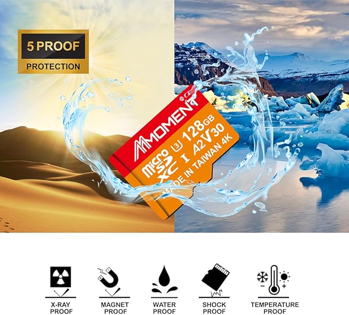 MMOMENT 128GB Micro SDXC Card MM23, A2, UHS-I, U3, V30, Class 10 Compatible, Read Speed Up to 160 MB/s, Write Speed Up to 100 MB/s, SD Adapter Included