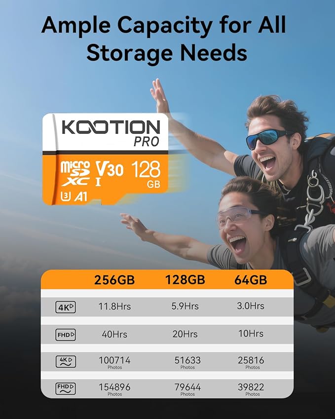 KOOTION 128GB Micro SDXC UHS-I U3 V30 A1 Memory Card - High Speed TF Card for Phone, Camera